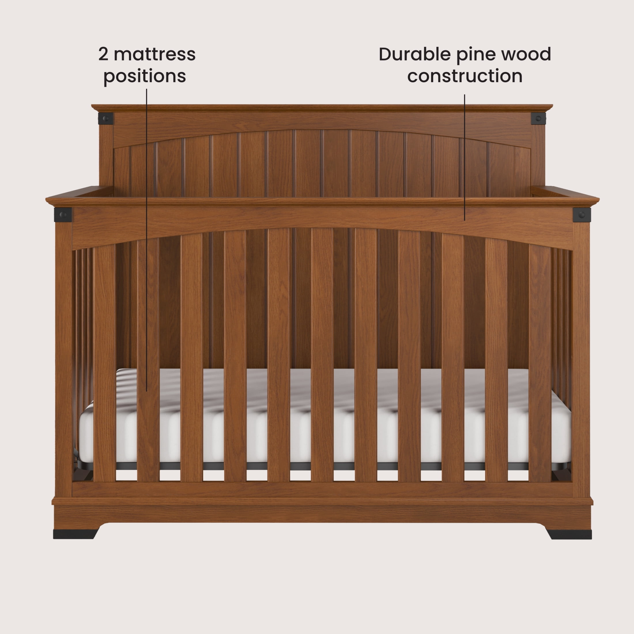Child Craft Redmond 4-in-1 Full Panel Convertible Crib, Rustic Metal Detail, 2 Mattress Heights, Coach Cherry
