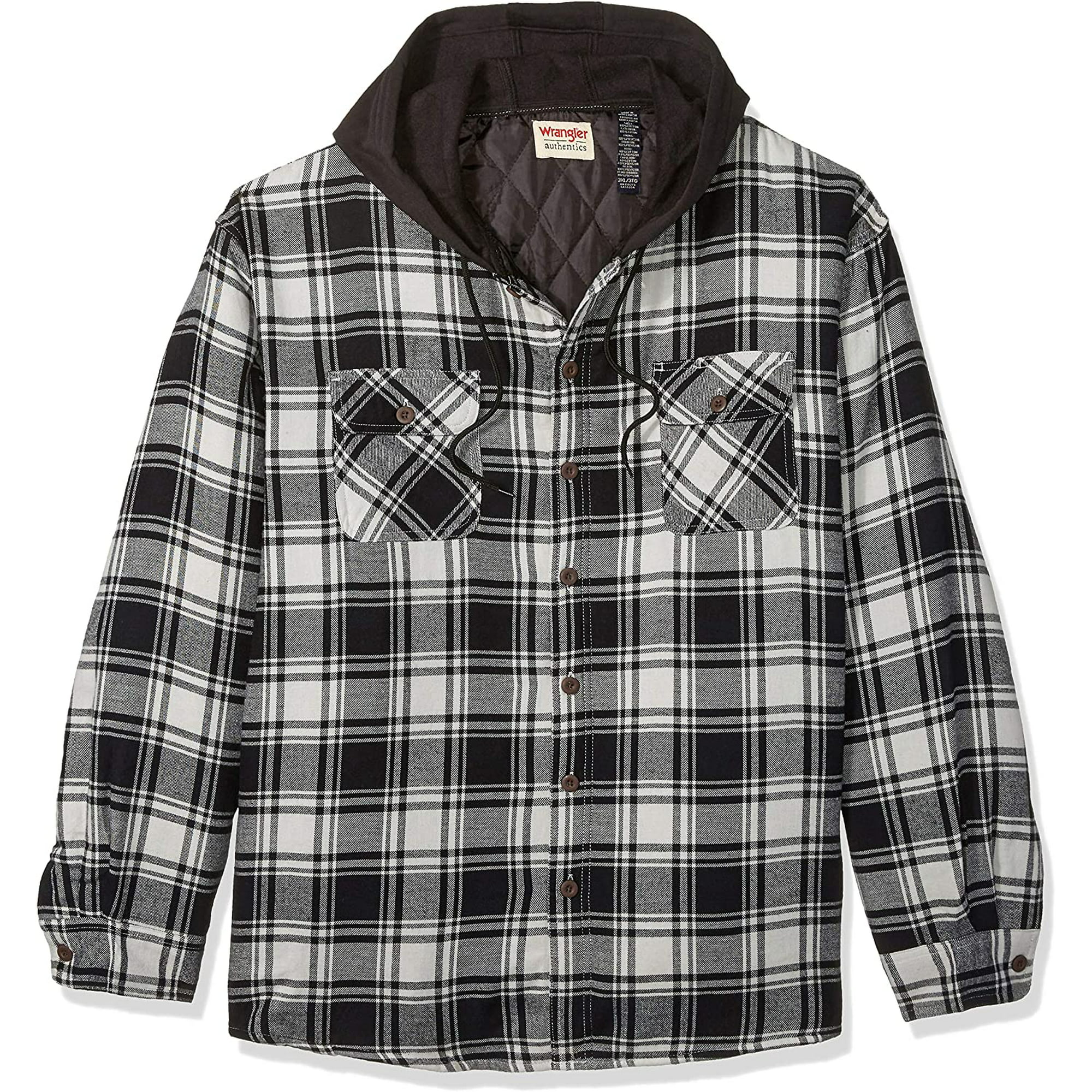Mens Long Sleeve Quilted Lined Flannel Shirt Jacket W/ Hood | Walmart Canada