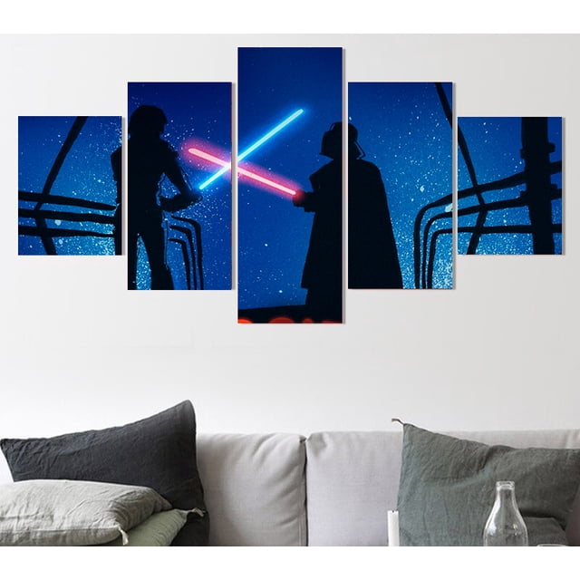 5 Cuadros Decorativos Star Wars Darth Vader VS Luke Silueta Canvas Listo Para Colgar 150x84cm Jungle Art Impresion Tela Arte