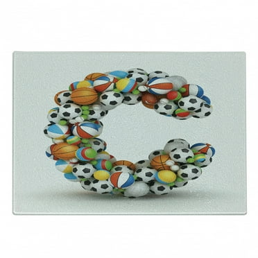 Letter C Cutting Board, Sporting Goods in the Shape of Letter C Fun Activity Competitive Plays Equipment, Decorative Tempered Glass Cutting and Serving Board, Small Size, Multicolor, by Ambesonne