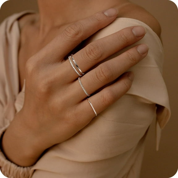 GOSFRY Stackable Silver Plated Rings for Women Dainty 14K Gold Plated Cubic Zirconia Thumb Ring Set Trendy Statement Love Promise Engagement Rings Size 6 - 10