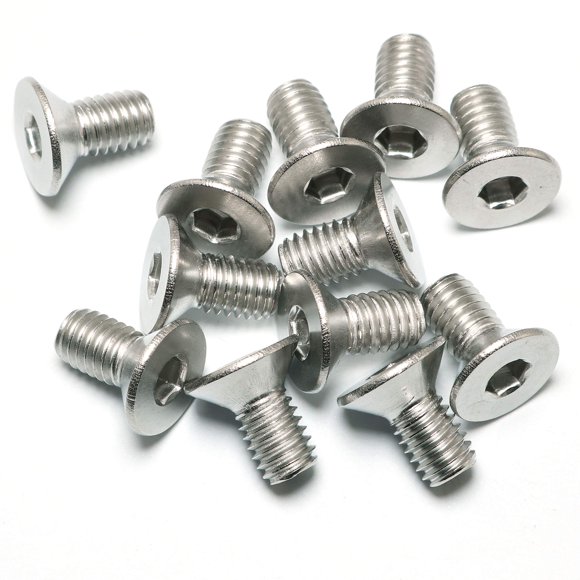 PZRT 12 Uds tornillo avellanado hexagonal de acero inoxidable A2-70 tornillo de cabeza plana pernos Allen M5x10 tono plateado