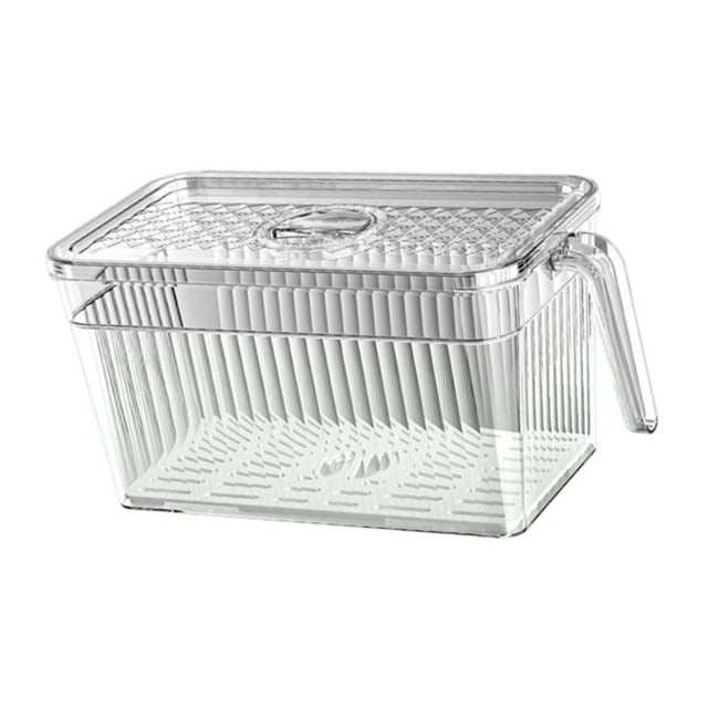 Contenedor organizador para refrigerador, contenedor de almacenamiento para refrigerador de cocina con bandeja de drenaje, Claro