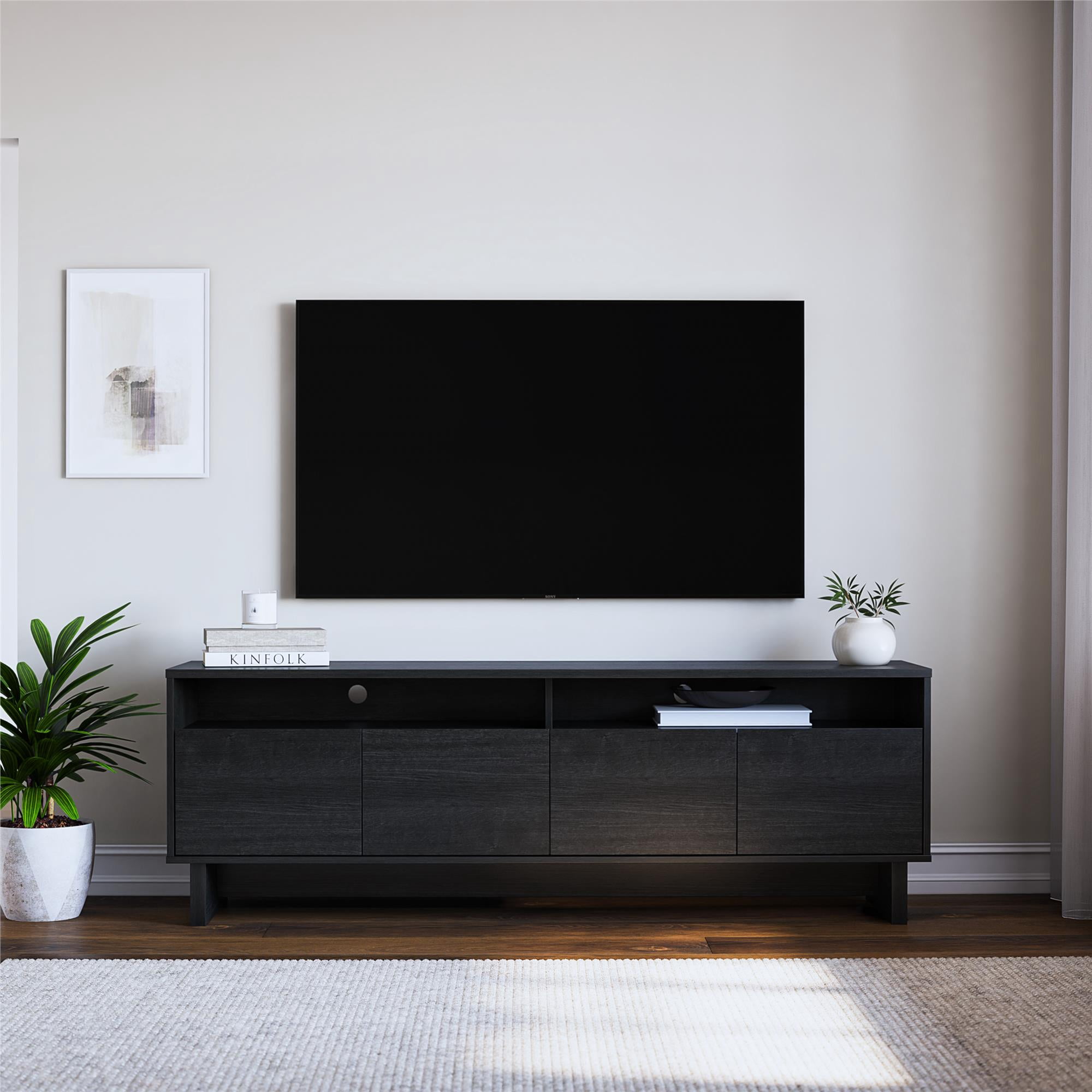 RealRooms Nivelle 4-Door TV Stand Console for TVs up to 75", Black Oak