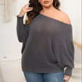 thumbnail image 5 of Womens Sweaters Plus Size Long Sleeve Off the Shoulder Cable Knit Batwing Sleeve Round Neck Pullover Fall Shirts Clearance,S-3XL, 5 of 7