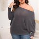 thumbnail image 5 of Suéter de cuello redondo para mujer, suéter grande liso con cuello redondo y hombros descubiertos, suéter holgado de punto a la moda para mujer, 5 of 7