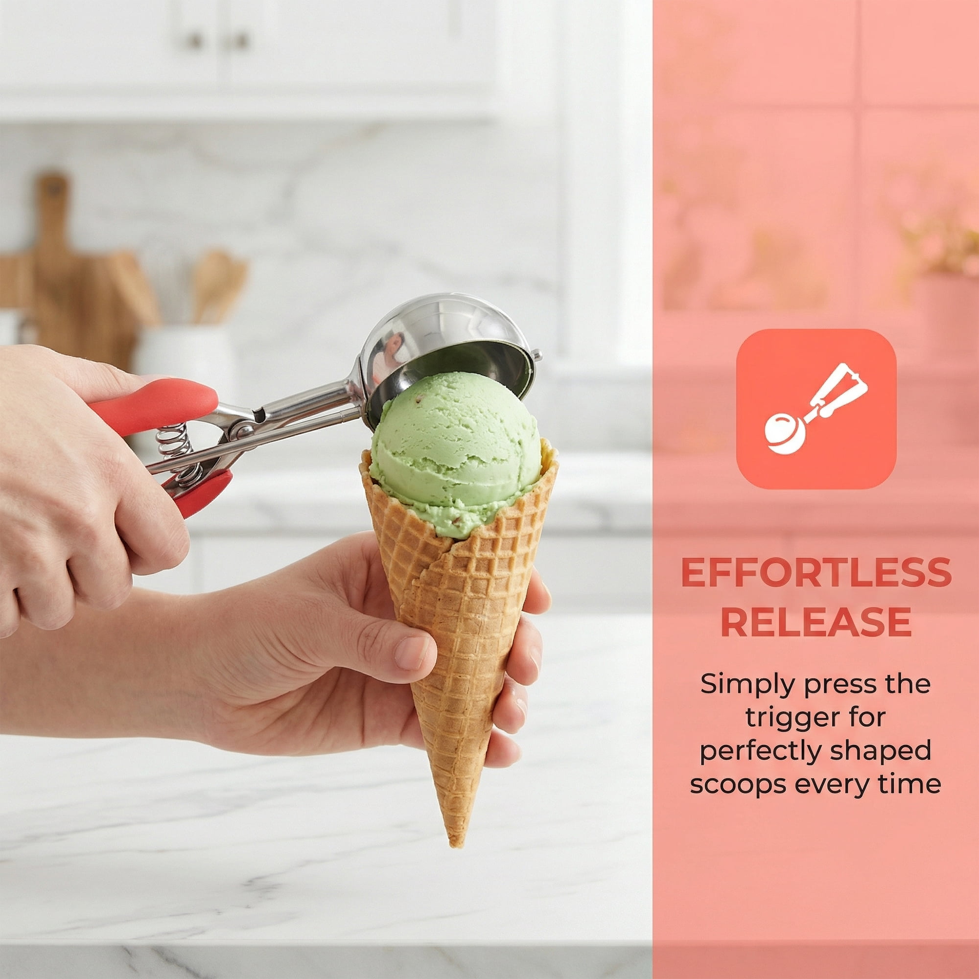 Unique Bargains Stainless Steel Ice Cream Scoop with Reinforced Handle Red 8.7in