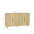 thumbnail image 3 of Hassch Buffet Cabinet with 4 Doors, Modern Credenza Storage Cabinet with Adjustable Shelves, 56.7 inch Sideboard for Kitchen, Living Room, Dining Room, Hallway, Wood Color, 3 of 8
