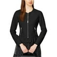 thumbnail image 1 of maison Jules Womens Ruffled Motorcycle Jacket, Black, Medium, 1 of 2