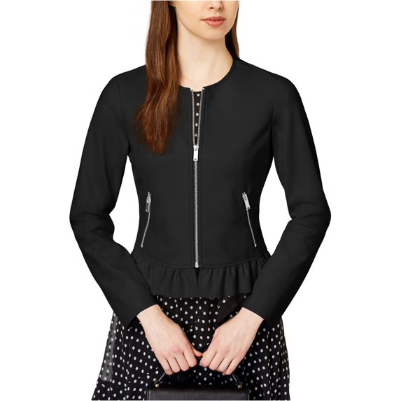 maison Jules Womens Ruffled Motorcycle Jacket, Black, Medium