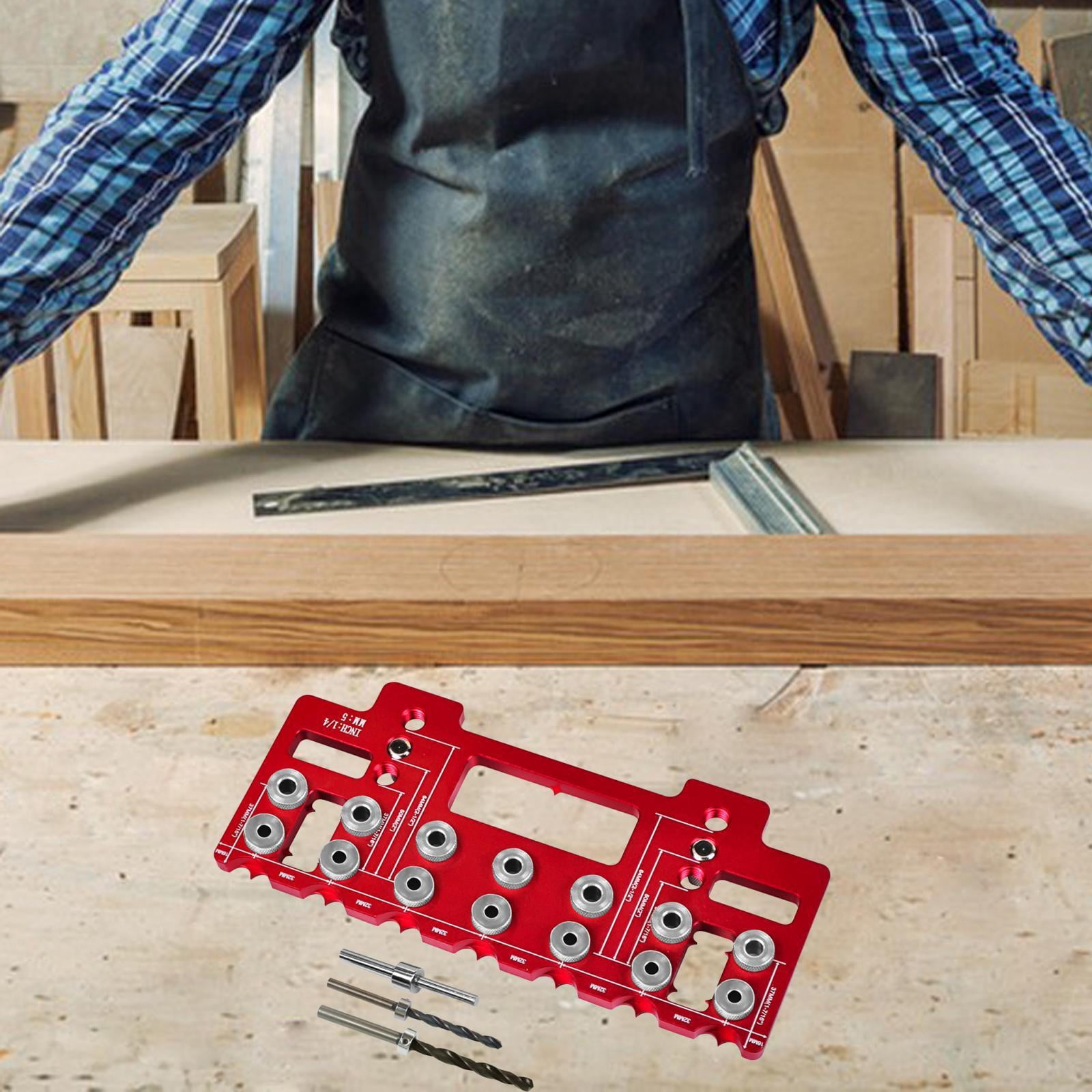 figatia Drill Guide Template Shelf Pin Jig Aluminum Alloy Woodworking Tool 1/4in 5mm Shelf Pin Punching Jig for Workshop Builders DIY Red