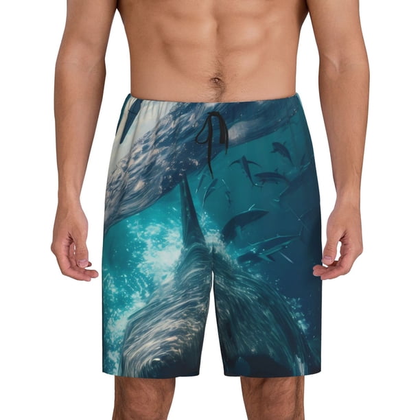 Fotbe Airplane Shark Pantalones Cortos de Pijama para Hombre, Ropa de Dormir, Pantalones de Pijama Cortos para Hombre-XX-Large