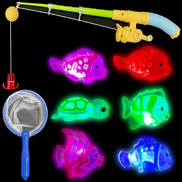 HHHC Magnetic Light Up Kids Fishing Pole Bath Toy Set - Rod and Reel with  Sea Turtle and 5 Unique Fish -Outdoor Water Toys and Fishing Game for Kids  Age 