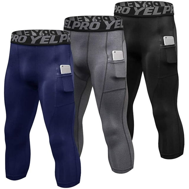 Pantalons de Compression pour Hommes, Collants de Sport, Leggings de Course Actifs avec Poche, Lot de 3
