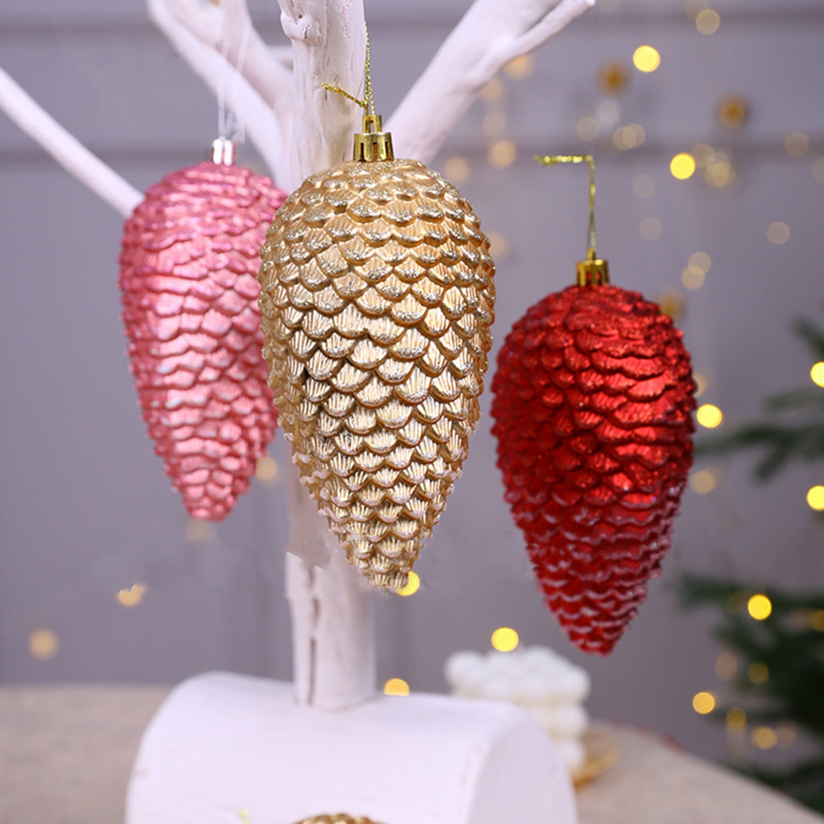 Dream Lifestyle 1 Box Christmas Tree Pine Cones Ornaments Artificial Pine Cone Hanging Pendant