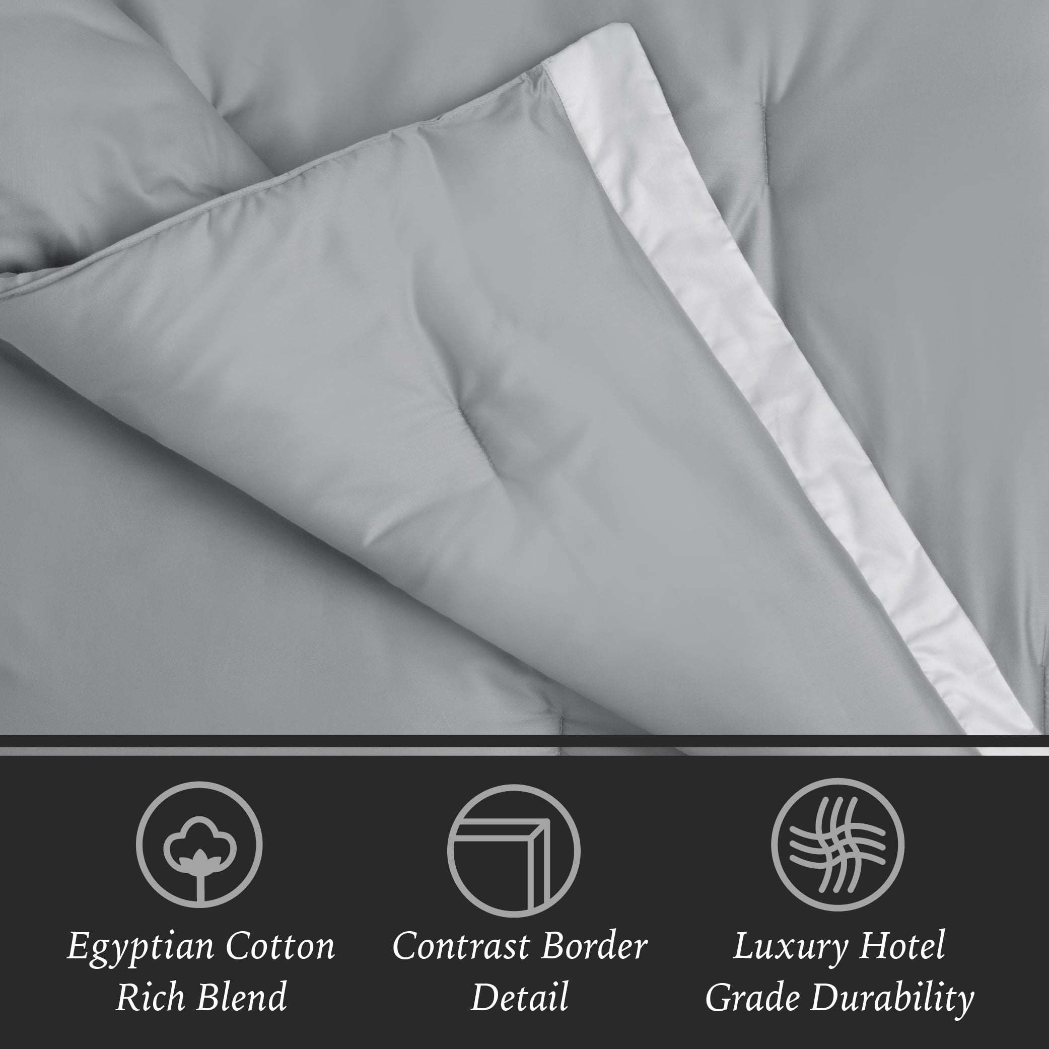Hotel Style 3-Piece Grey/Silver Egyptian Cotton-Rich Blend Luxury Comforter Set, King