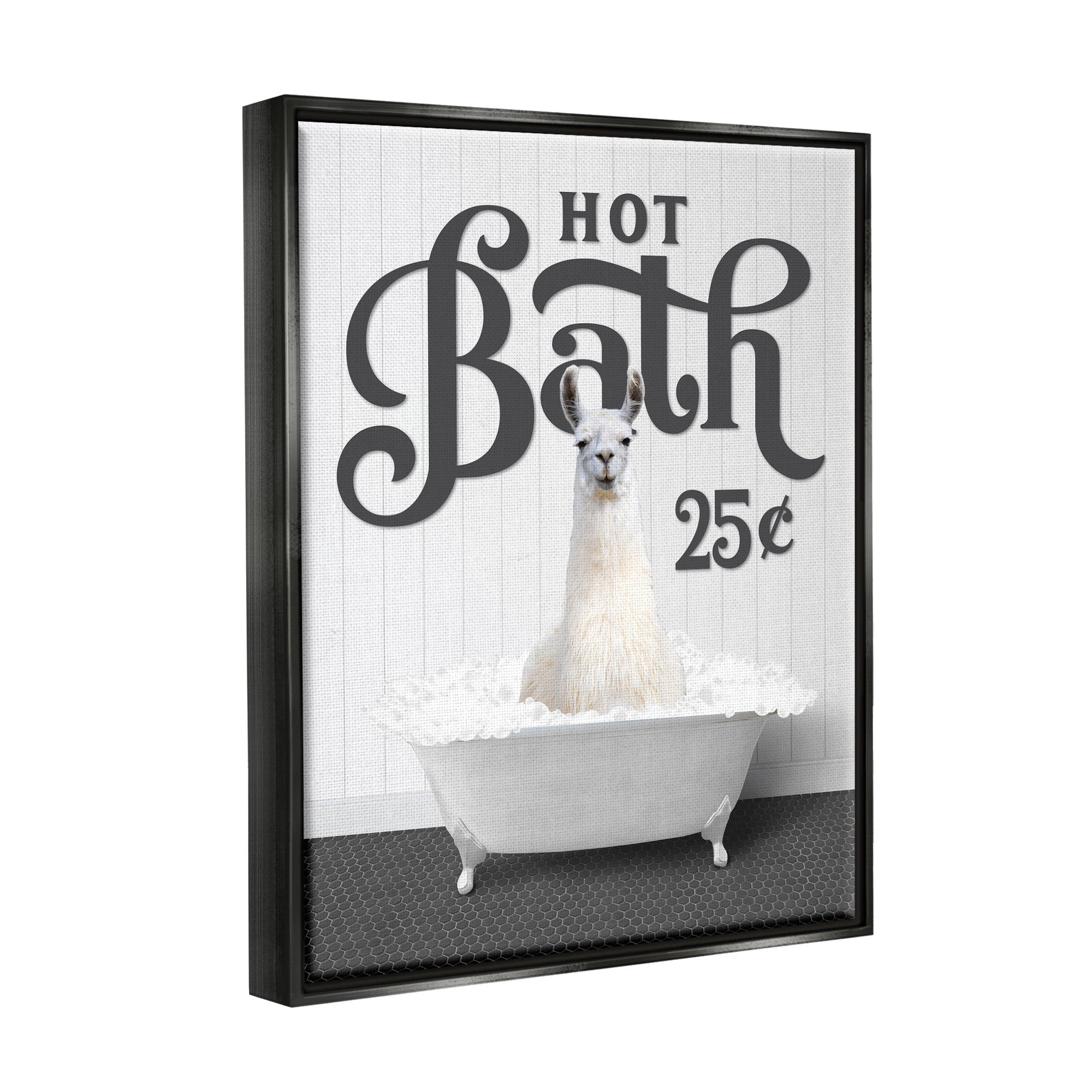 Stupell Industries Vintage Hot Bath Llama Animals & Insects Painting Black Floater Framed Art Print Wall Art, 17 x 21