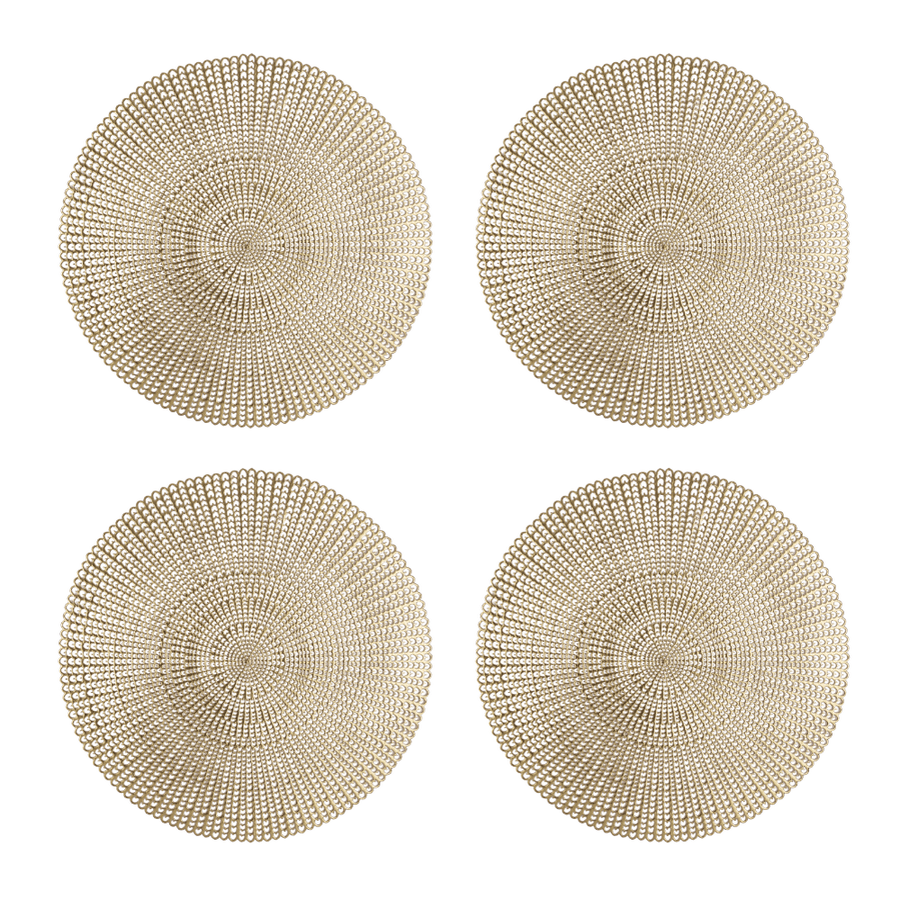 Home Details 4 Pack Round Woven Placemats in Gold