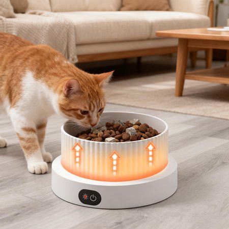Outside Heated Bowl Large Heated Water Bowl ,Outdoor Thermostatic Heated Cat Bowl ,Large Ceramic Anti-Freeze Dish for Cat Dog Chicken Rabbit Goose Squirrel,7.87x5.71inch(20x14.5cm),White