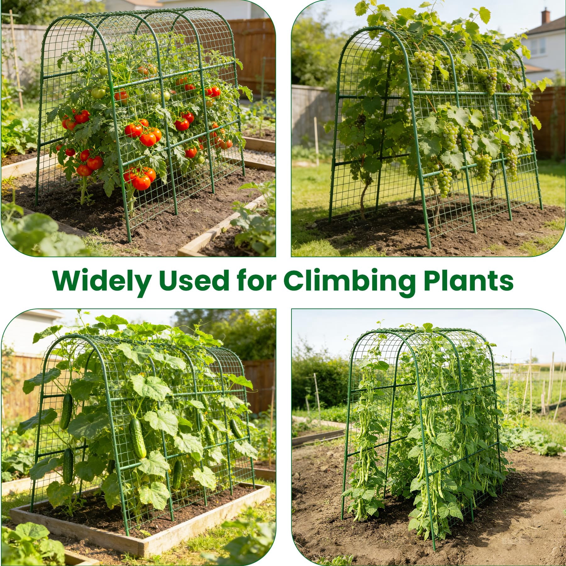 Cucumber Trellis For Raised Bed 32" L X 48" H  U-shape Garden Climbing Plants Outdoor Metal Arch Vegetables Plant Support Tomato Pea Zucchini Grape Flowers