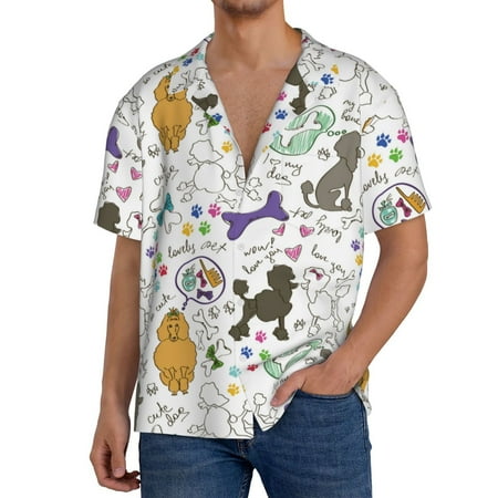 Fuzoiu Colorful Poodle Dog Print Men s Casual Short Men s Short Sleeve Shirt Mens Casual Button Down Shirts Cuban Collar Summer Shirt for Beach Vacation and Outdoor Activities-X-Large