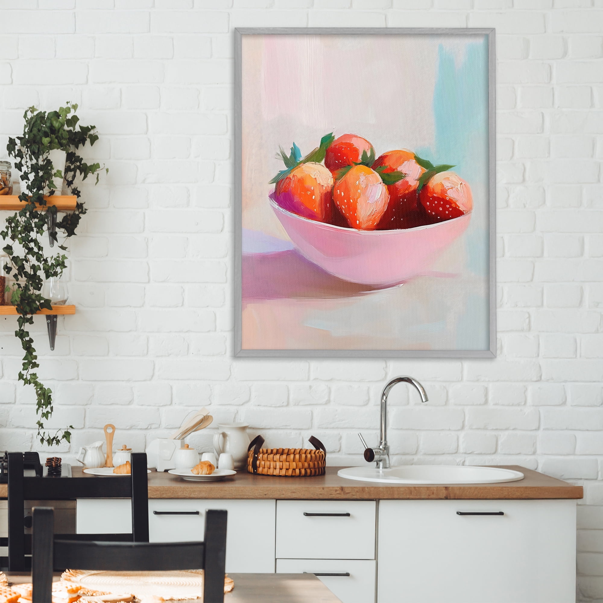 Stupell Industries Pastel Bowl of Strawberries Gray Framed Giclee Art, design by The Prints Vibe