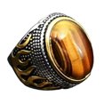 thumbnail image 3 of US 2Pc Mens Stainless Steel Gold Plated Oval Tiger Eye Stone Ring Size 7 8 9-11, 3 of 12
