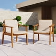 thumbnail image 4 of Outdoor Dining Chairs Set of 2 with Teak Finish Acacia Wood Frame Brown PE Wicker and Beige Waterproof Cushions for Patios Decks and Gardens, 4 of 9