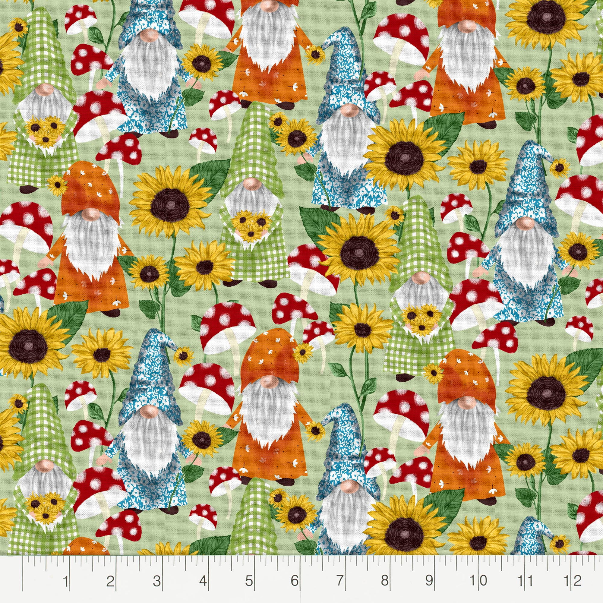 Fabric Editions 36" x 42" Cotton Gnome 1 Yard Precut Sewing & Craft Fabric, Green 1 Piece