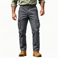 thumbnail image 3 of Mens Cargo Pants Sevevn Button Fly Elastic Side Waist Large Flap Pockets Straight Leg Relaxed Fit Cotton Woven Trousers for Casual Work Daily Wear, 3 of 9