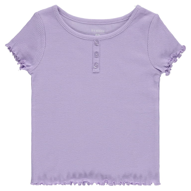 BTween 4-Pack Rib Knit Girls Tops - Short Sleeve Lettuce Trim Ribbed Girl  Shirts - Purple/Pink, Size 14-16
