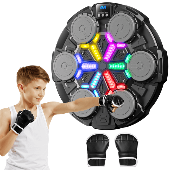 Upgraded Music Punching Machine for Kids and Adults, Wall Boxing Punching Pad with Bluetooth & Rhythm Lights, 3 Speed Modes, Home Fitness Boxing Equipment with Gloves for Boys Girls Teenagers