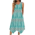 thumbnail image 2 of Xdegoge Mid Length Dress for Women Fashion Print Loose Flowy Summer Dress Crewneck Sundress Cruise Dress with Pockets Casual Vacation Hawaiian Beach Dress Blue M Vestidos Para Mujer, 2 of 3