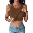 thumbnail image 2 of Women's Tank Tops with Built in Bra Good Support Loose Fit Ribbed Knit Shirts Sleeveless Soft Athletic Yoga Camisole,Brown XXL, 2 of 7