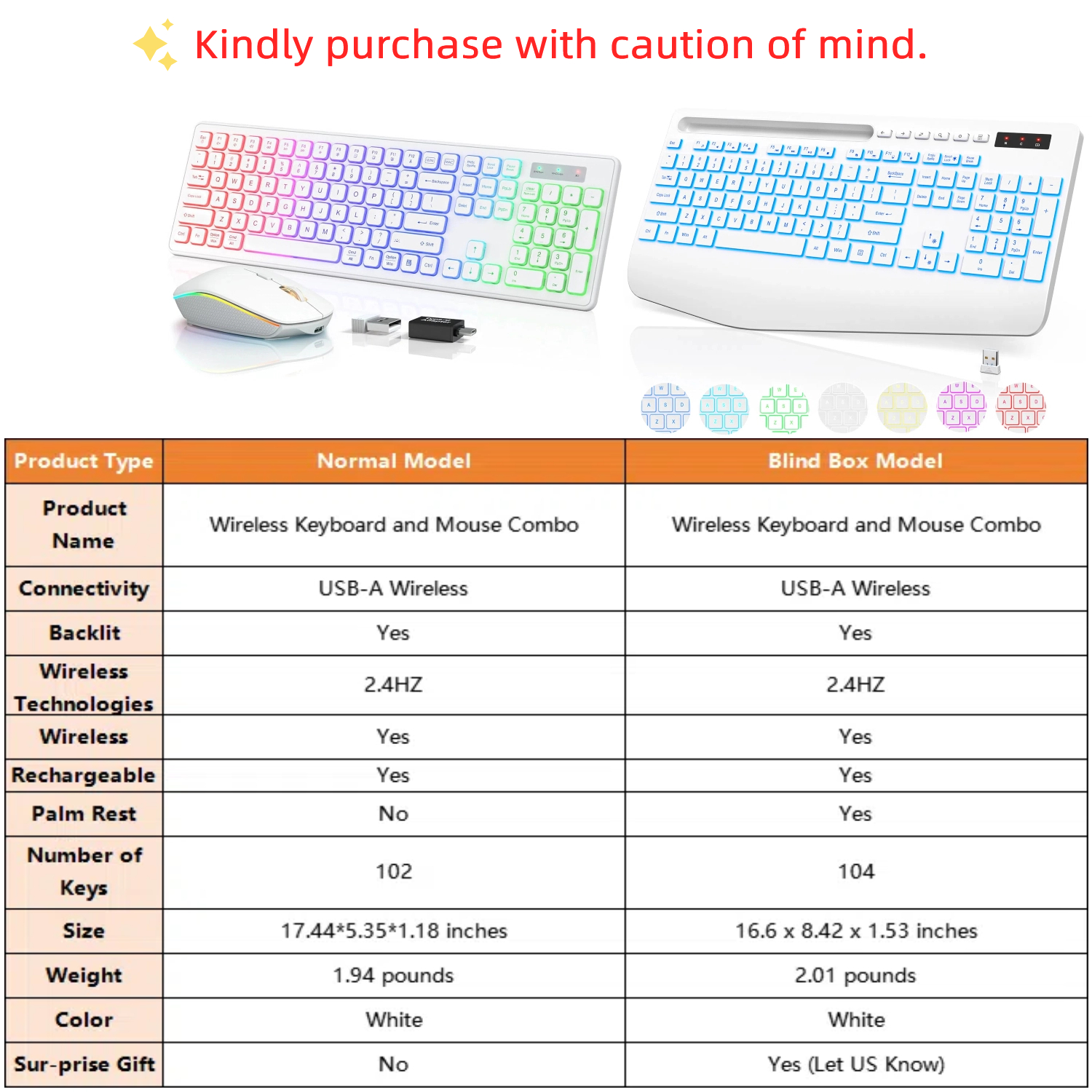 Wagpak Wireless Keyboard and Mouse Combo RGB Backlit Rechargeable 2.4GHz Quiet 108 Keys Keyboard-Cloud White