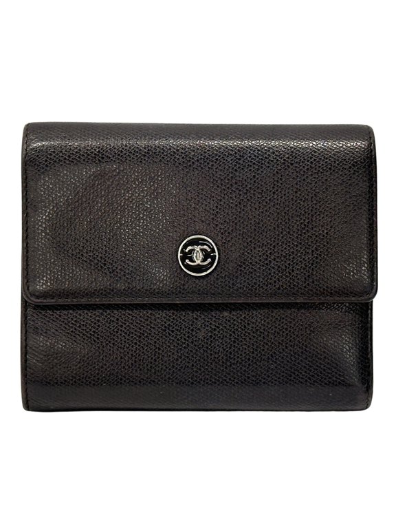 Pre-Owned Chanel CHANEL Wallet Coco Button Women's Men's Brand Bi-fold Leather Dark Brown