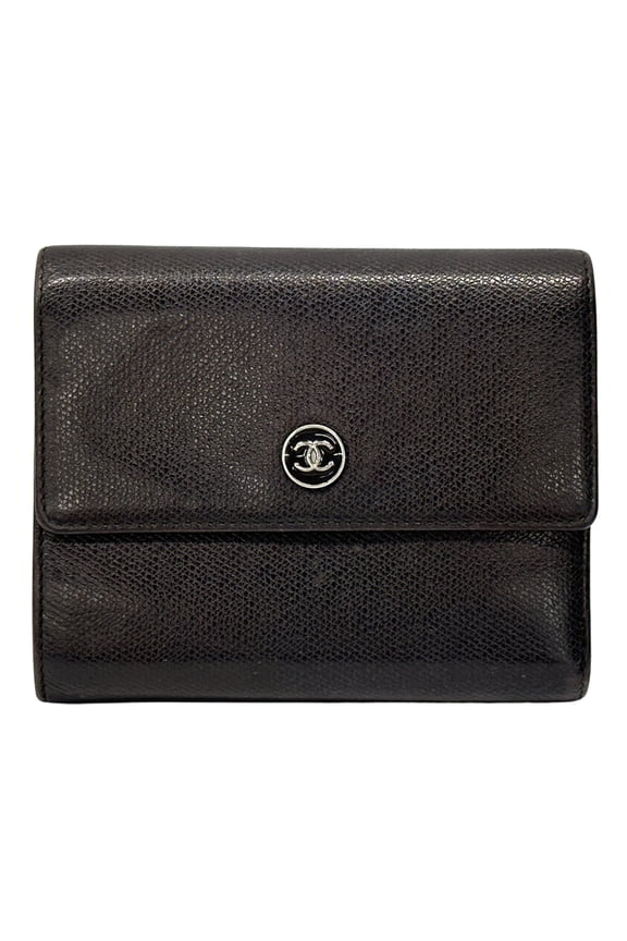 Pre-Owned Chanel CHANEL Wallet Coco Button Women's Men's Brand Bi-fold Leather Dark Brown