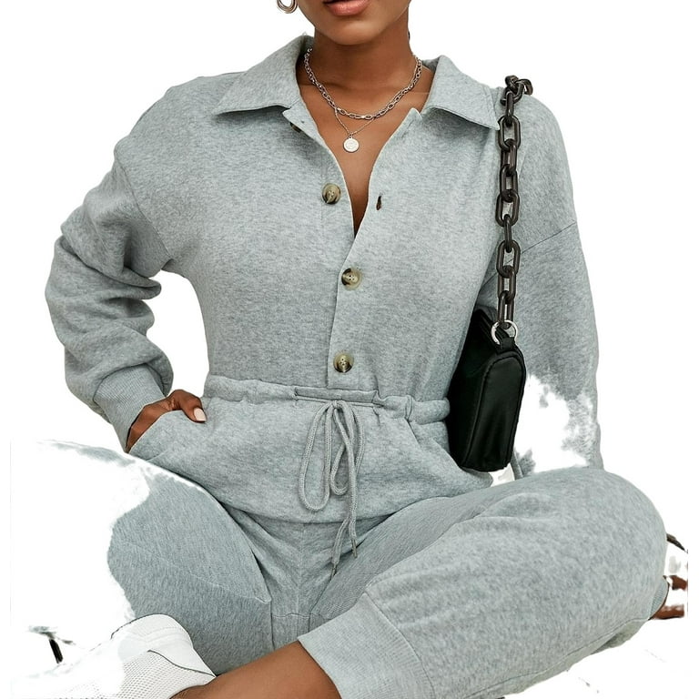 Light Grey Casual Plain Polo Sweatshirt Long Sleeve Womens
