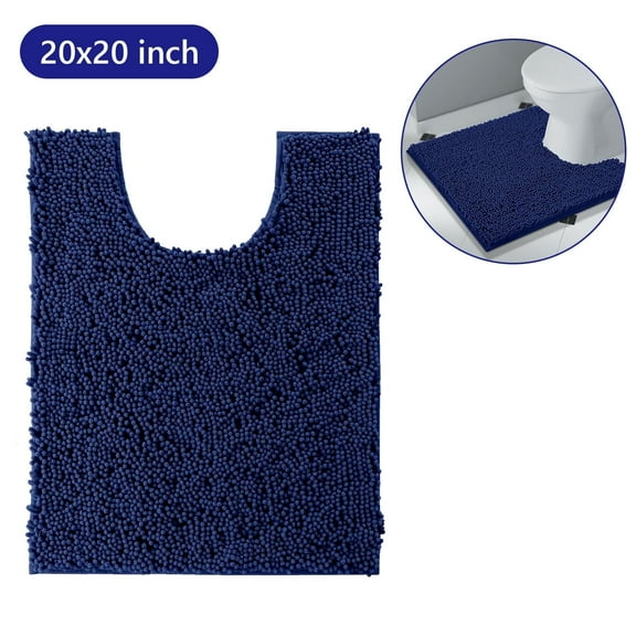 Tripumer U-Shaped Mat Contour Rug 20 x 20 inch Toilet Mat for Bathroom Floor Fluffy Soft Absorbent Water Machine Washable Navy Blue