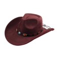 thumbnail image 2 of Vintage Wide Brim Felt Cowboy Hat with Decorative Hat Band, Classic Western Style Fedora Cowgirl Hat, Lightweight Outdoor Travel Party Costume Hat for Men Women Coffee, 2 of 7