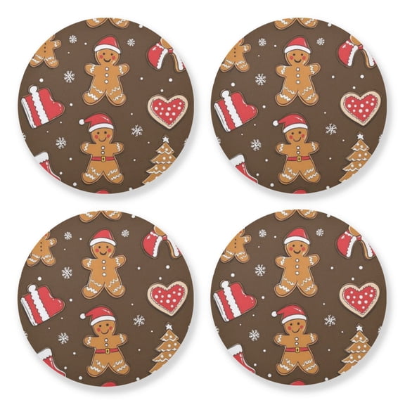Qxltty Gingerbread Man Cookies with Santa Hats Wooden Coasters Set of 4 Fun and Practical Perfectly Non-Slip Warm Home Accent