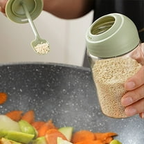 Hauiodp Glass Spice Pots Storage Container, Spice Jar with Lid and Spoon, Salt Shaker with Adjustable Pour Holes, Condiment Storage Container Box for Table Salt, Pepper