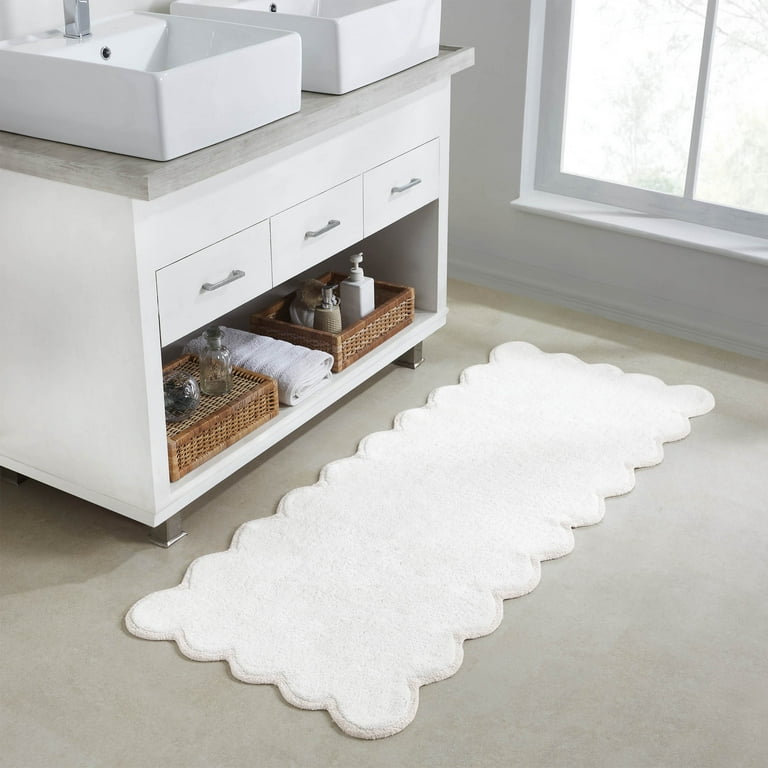 VCNY Home White Scallop Cotton Bath Runner 24x60, Soft Absorbent