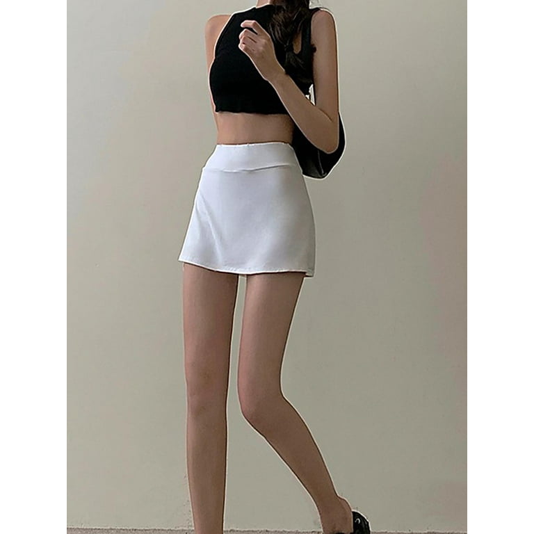 Sexy Womens Tennis Sports Mini Skirt Solid High Waist Wrap Skirt Lined  Sports Culottes Slit A-Line Skirt