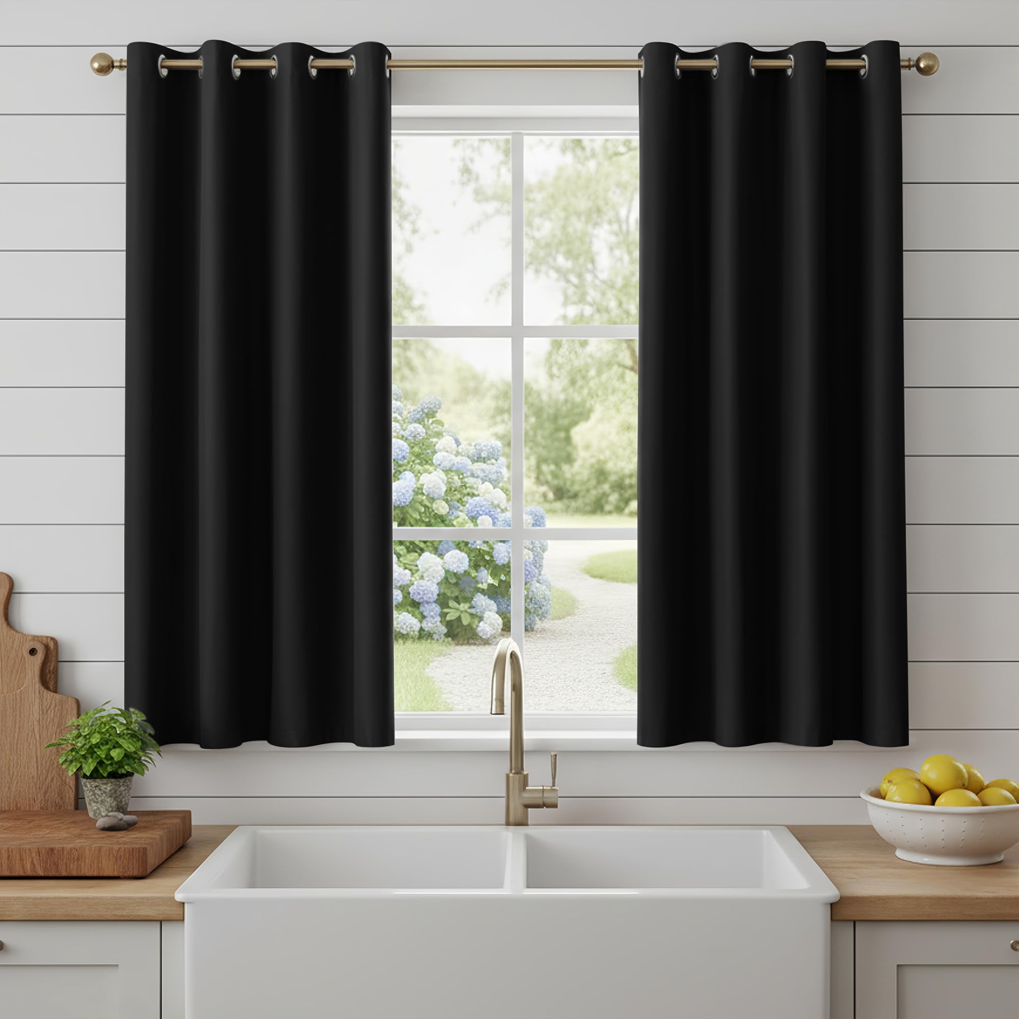 100% Blackout Curtains 84 inches Long, 4 Panels Full Light Blocking Privacy Protection Window Drapes, Grommet Total Room Darkening Curtain with Black Backing for Bedroom, Living Room, Grey