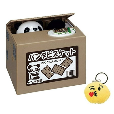 Mischief Saving Box - Japanese Style Panda Stealing Coins Money Saving Box Piggy Bank + Emoji Key Chain (random face