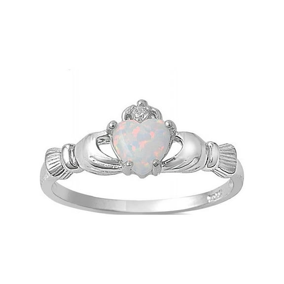 Love Loyalty Friendship Claddagh White Simulated Opal Cubic Zirconia Ring Sterling Silver 925 Size 10