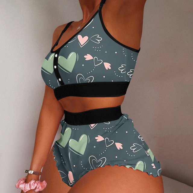 Ropa de dormir para mujer Lindo Día de San Valentín Amor Imprimir Conjunto corto Pijama para mujer Conjunto de pijama Dulce manga corta amp; Pantalones Cortos Verano Pijama xuanjing unisex