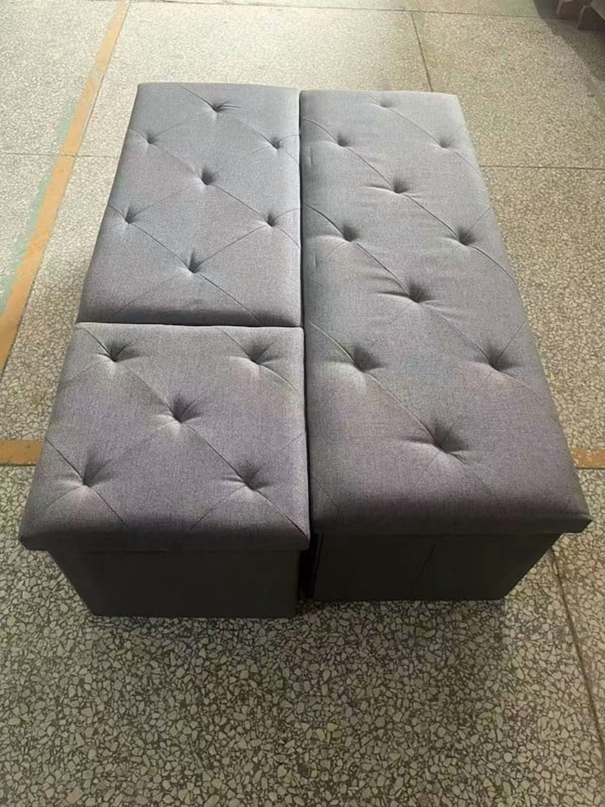 3-Piece Storage Ottoman Bench, Folding Storage Bench Ottoman, End of Bed Bench for Bedroom, Living Room, and Utility Room