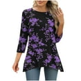 thumbnail image 2 of JTZGDY 3/4 Sleeve Boho Floral Tunic Tops for Women Loose Fit Dressy Casual Irregular Hem Blouse Trendy Crewneck Flowy Graphic T-Shirts to Wear with Leggings Gray#02 XL, 2 of 8